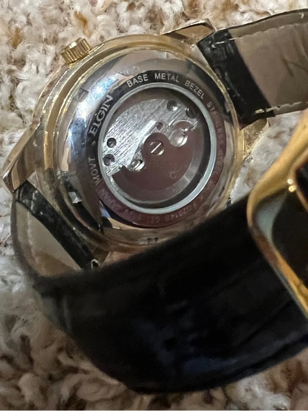 Gold-Tone Mens Dress Watch with Black Leather Strap